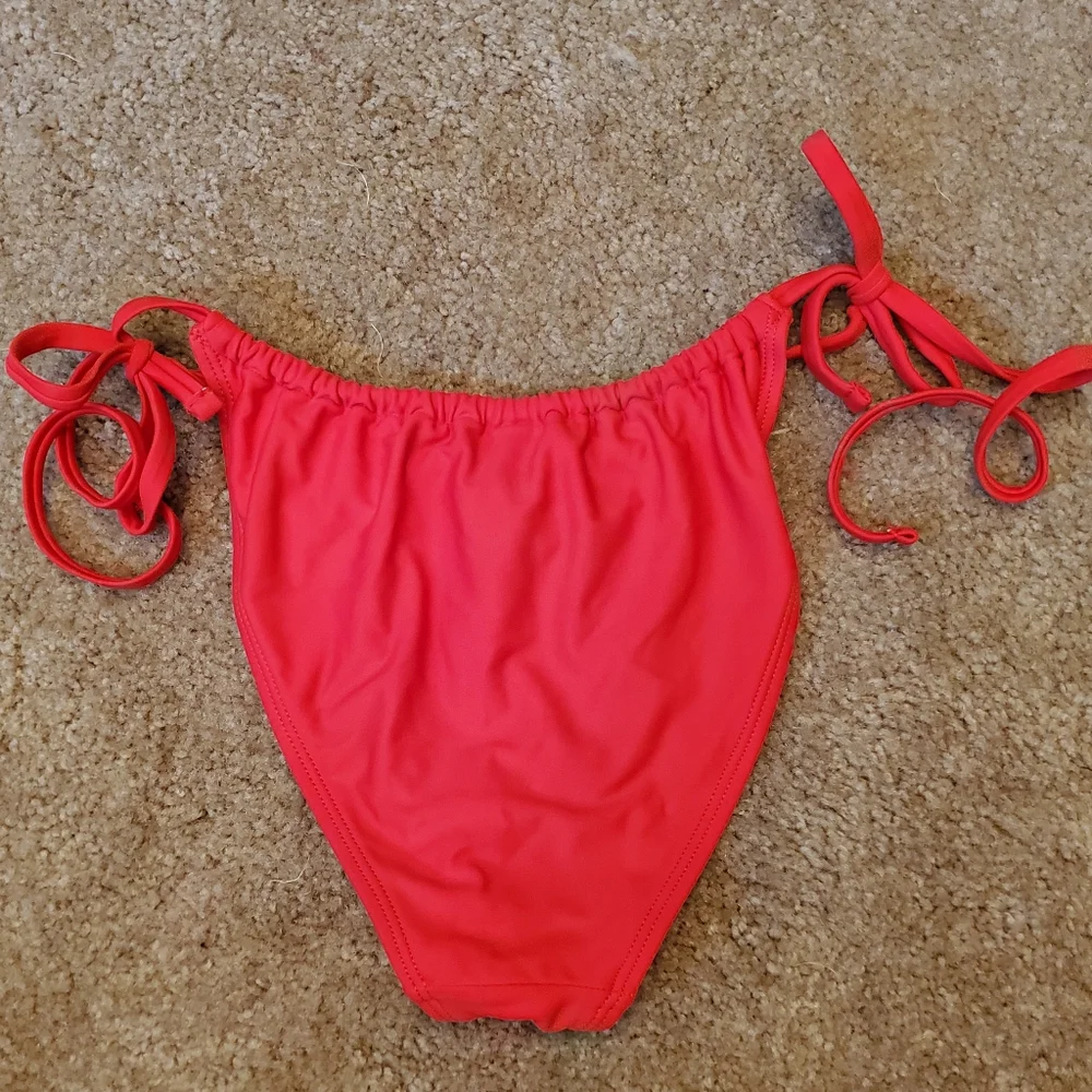 LIKE NEW Vibrant Red Side Tie High Cut Bikini Bottom Sz XS